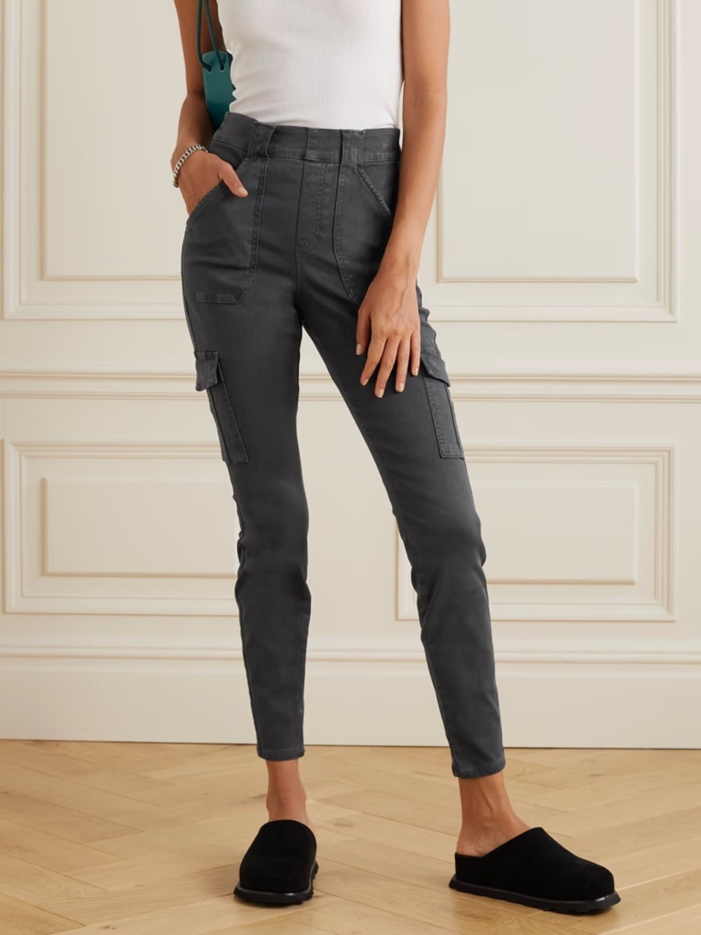 SPANX twill skinny pant gray cargo Women's size large